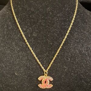 Brand new upcycled CHANEL Gold Necklace with Pink Accents